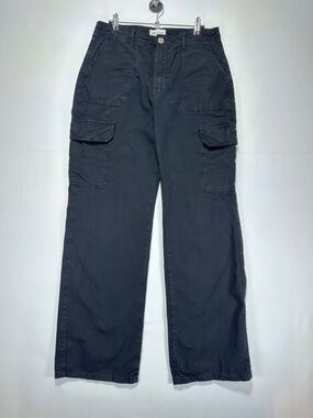 Zara Cargo Pants Black Straight Leg Utility Patch Pocket Size 8